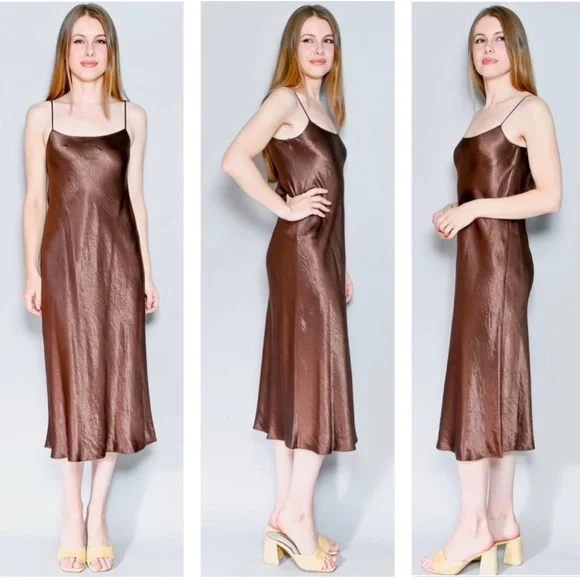 VINCE Satin Slip Dress in Nutwood Size S - Picture 16 of 16